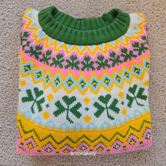 NWOT Pink Fair Isle Knit Sweater Shamrock Design - Picture 5 of 7
